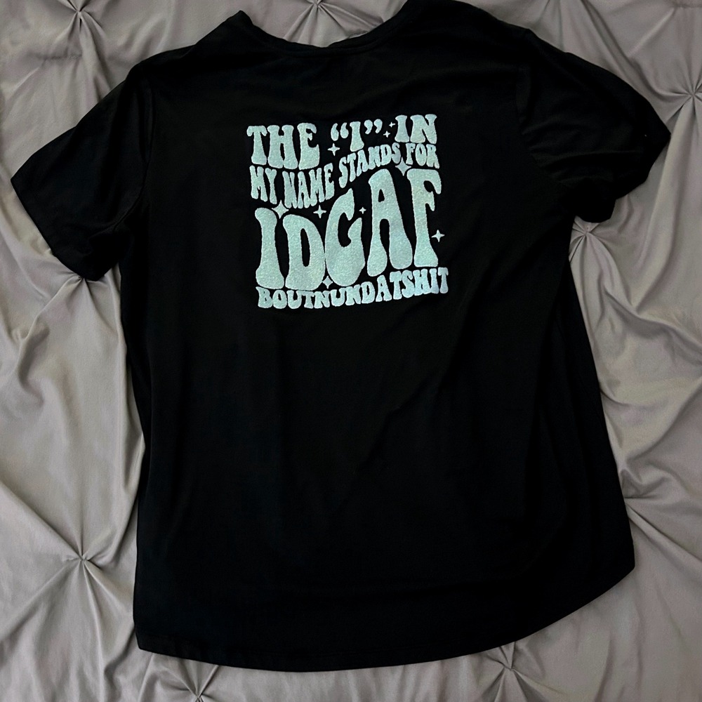 All in Motion Black Graphic Shirt blue IDGAF Peace Love XL Athletic super soft